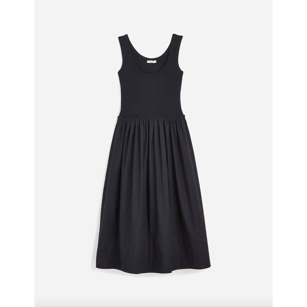 Madewell Mixed Poplin Scoopneck Maxi Dress Cotton A Line Minimalist Black XS NWT - Picture 6 of 14